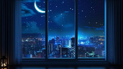  Illustration of Amazing Architecture: Window with Crescent Moon