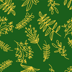 seamless pattern abstract floral background with leaves, hand drawing outline color.