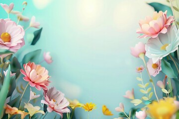 Background of 3d flowers with copy space for text. background for greeting spring seasons- Women's Day and Mother's Day. empty Banner.