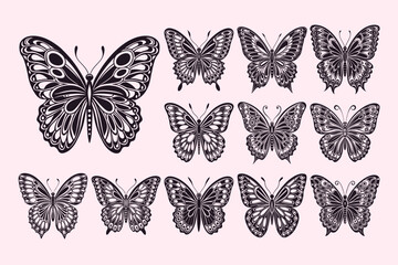 Beautiful butterfly illustration logo design set