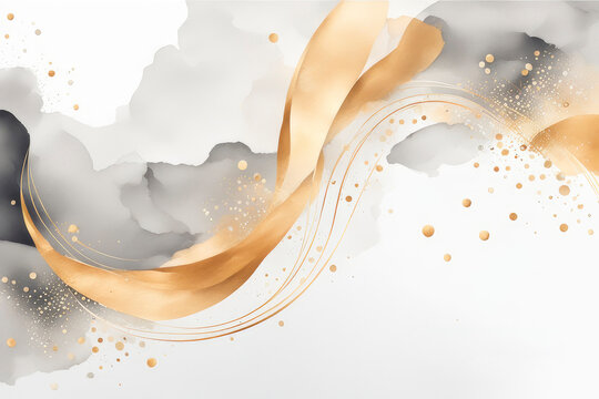 Watercolor invitation template for cover, invitation template, wedding card, menu design. Luxury invitation card background with white, grey, beige and golden line art flower and botanical leaves.