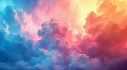 Fluffy clouds painted in soft pastel colors create a peaceful, dreamlike sky,ai generated - obrazy, fototapety, plakaty
