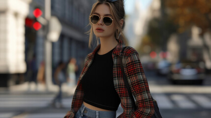 Obraz premium Background This outfit is perfect for a day of exploring the city or attending a casual event turning a basic outfit into a fashionforward statement.