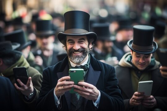 Capture emotional moments and visual stories of people celebrating stPatrick&#039;s Day, showcasing the holiday spirit through exciting images and videos selfie with phone