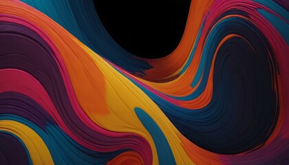 design illustration of flat 3D colorful paint splashed on a black background, in the style of organic and flowing forms