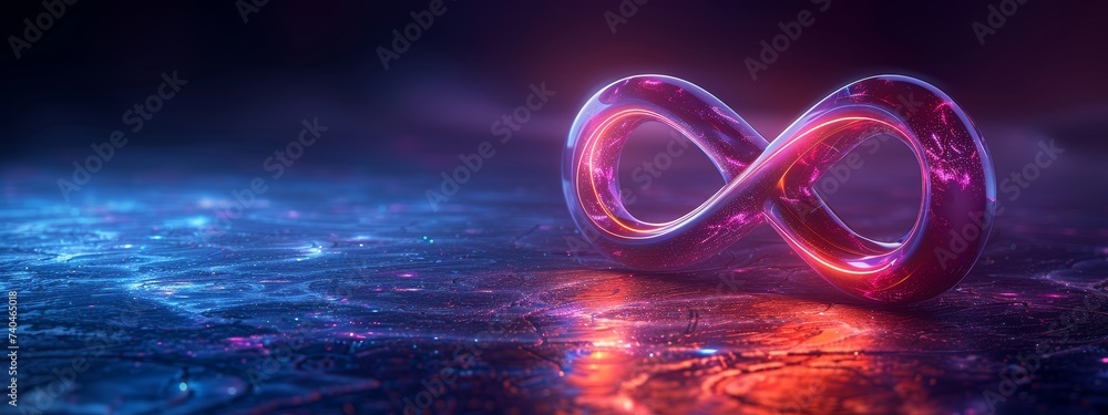 Wall mural neon symbol loop sign light background 3d line abstract infinite glow digital blue shape concept ico