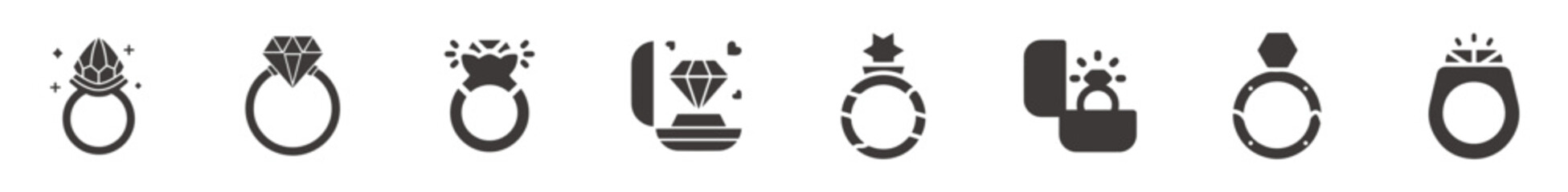 A set of Diamond ring Icon Vector. Diamond sign icon. Jewelry symbol. Gem stone. Graphic element. 