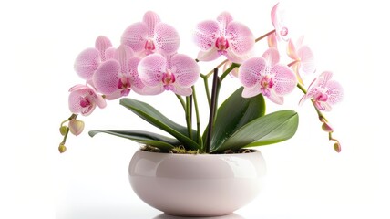Obraz na płótnie Canvas Elegant Pink Orchids in White Ceramic Pot
