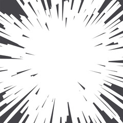 Manga speed lines effect. Anime comic radial burst background. Light rays power splash. Vector black stripes abstract perspective template. - obrazy, fototapety, plakaty