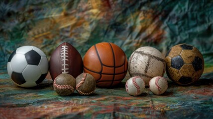 Collection of Various Sports Balls on Textured Background
