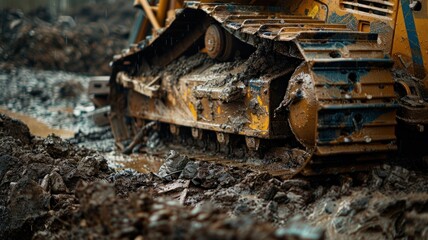 Fototapeta premium Bulldozer on Muddy Construction Site