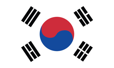 South Korea Flag Made with Official Korean National Colors and Correct Proportions - Black Blue and Red Elements on White Background - Vector Flat Graphic Design.