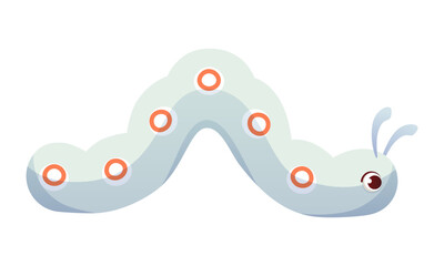 Spring summer caterpillar of blue color, speckled patterns, eyes, antennae.