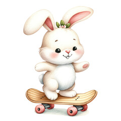 Obraz na płótnie Canvas Easter bunny rabbits in different poses skateboard bunny. Easter Bunny riding a skateboard. watercolor illustration. 
