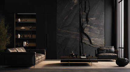 A sleek obsidian black wall, providing a sleek and stylish backdrop in high-definition clarity.