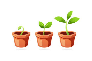 Growing stages of potted plant vector isolated. Sprouting baby plant vector.