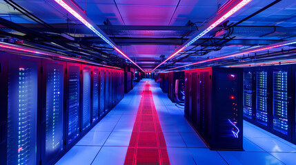 Supercomputer processor server room advanced chip quantum computing silicone computation - obrazy, fototapety, plakaty