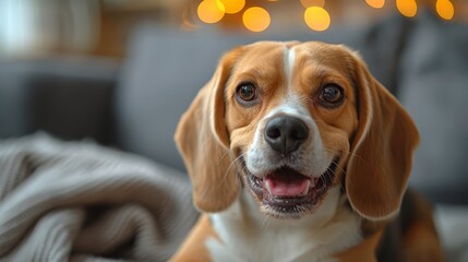 A portrait of lazy dog on sofa,adorable pet concept.