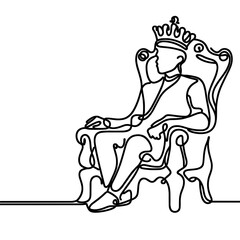 A king sits on a throne in his palace in a line drawing style