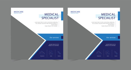 Medical health clinic template for social media post vector template. Medical social media post template. Medical social media banner or square social media post banner. 