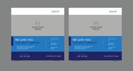 Medical health clinic template for social media post vector template. Medical social media post template. Medical social media banner or square social media post banner. 