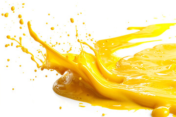 Beautiful abstraction of yellow liquid paints in slow blending flow mixing together gently. AI Generative