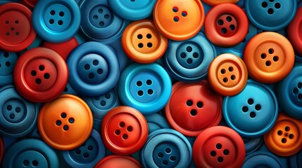 Top view of colorful sewing buttons in a surface with various sizes and color for background image, Generative AI. - obrazy, fototapety, plakaty