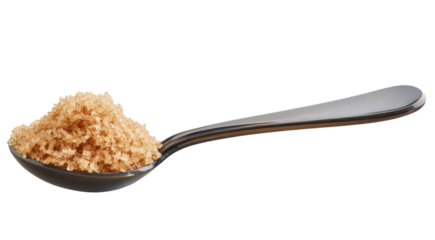 Wooden spoon with brown sugar isolated on transparent background