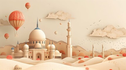 Starry Mosque Silhouette: Clouds Adorn the Background
