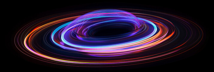 Fototapeta na wymiar light rings pattern isolated on black, generative AI
