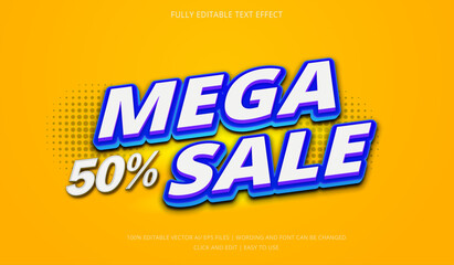 50 Percent Mega Sale - Editable text effect mock-up with drop shadow and extruded blue and white text