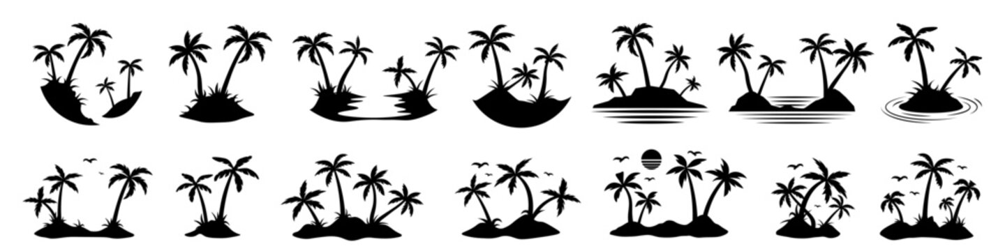 Palm silhouettes. Palm trees. Exotic landscape. Palm island.