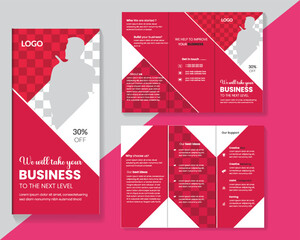 Creative vector business trifold brochure tamplate Design premium with red.