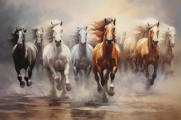 Fotobehang Illustration of a painting of seven horses © RBY