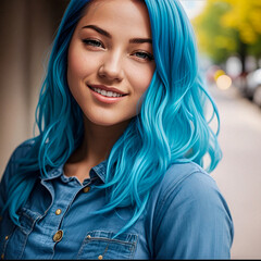 Woman with long blue hair 