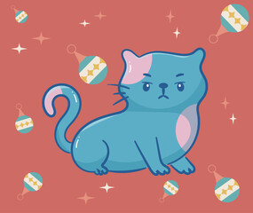 Kawaii Cats vector illustration  Smiling Kitty, cute and round-faced cat