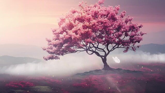 beautiful spring nature scene with pink blooming trees. seamless looping overlay 4k virtual video animation background 