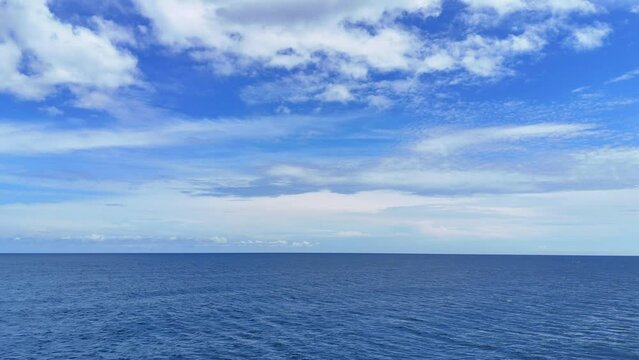 Aerial view of sea and sky is meeting over horizontal line.