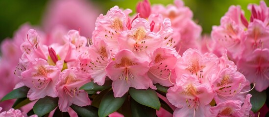 a bunch of pink flowers are growing on a bush . High quality