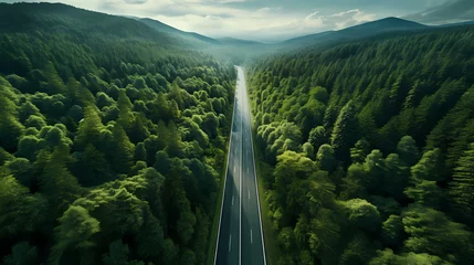 Fotobehang Road illustration, long road passing, nature banner background © ma