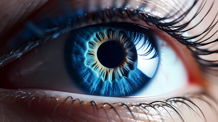 Human eye close-up, future digital eye data network and network security technology background