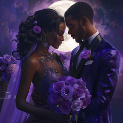 3d, kunst, hochzeit, strauss lila rosen, romantisch, lila kleis, lila smoking, mondlicht, liebe, 3D, Art, Wedding, Bouquet of Purple Roses, Romantic, Purple Kleis, Purple Tuxedo, Moonlight, Love