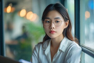 Naklejka premium Young business employee in office portrait