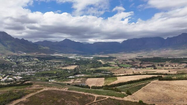 Aerial view of somerset west Winelands and mountains, cape town