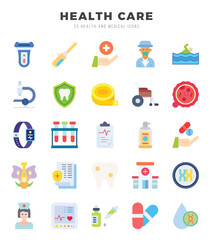 HEALTH CARE Icons Pack Flat Style. Vector illustration.