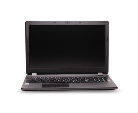 Black laptop on the white