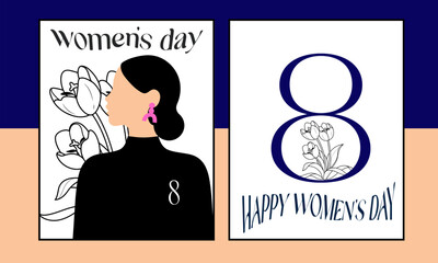 Set of women's day greeting cards. Happy women's day.