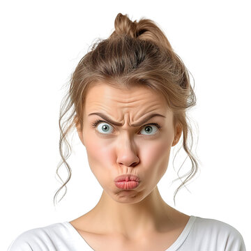 Women bad facial expressions face isolated on transparent background