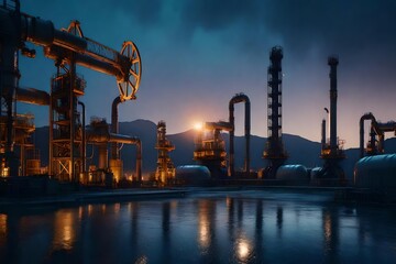 A futuristic glimpse of an AI-driven oil extraction site with robotic arms and automated processes