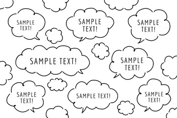 もくもくした雲の形をした吹き出しの線画、モクモクとしたフキダシのベクターイラストの線